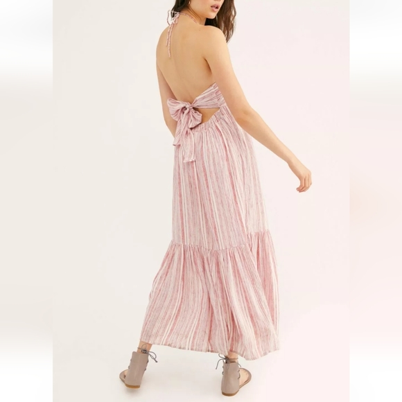 Free People Audrey Striped Halter Maxi Dress Women's S Pink Vacation Beach - Picture 5 of 10
